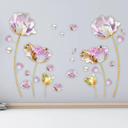 2 Pieces Flowers Wall Stickers Murals 3D Arts Decal for Living Room Home Wall