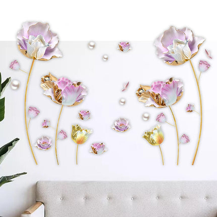 2 Pieces Flowers Wall Stickers Murals 3D Arts Decal for Living Room Home Wall