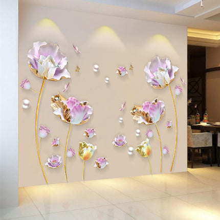 2 Pieces Flowers Wall Stickers Murals 3D Arts Decal for Living Room Home Wall