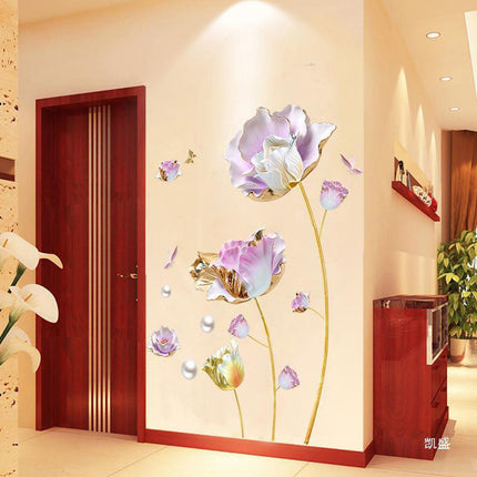 2 Pieces Flowers Wall Stickers Murals 3D Arts Decal for Living Room Home Wall