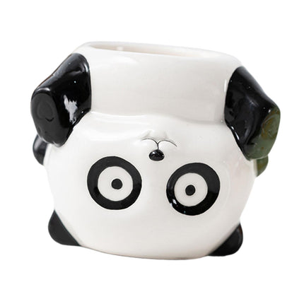 Crofta Animal Planter Flower Vase Shelf Farmhouse Display Office Pottery Plant Pot Panda 10x8.3x8.5cm