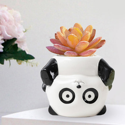 Crofta Animal Planter Flower Vase Shelf Farmhouse Display Office Pottery Plant Pot Panda 10x8.3x8.5cm