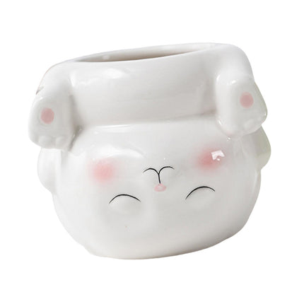 Crofta Animal Planter Flower Vase Shelf Farmhouse Display Office Pottery Plant Pot Rabbit 10x9.2x8.5cm