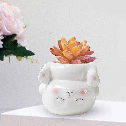 Crofta Animal Planter Flower Vase Shelf Farmhouse Display Office Pottery Plant Pot Rabbit 10x9.2x8.5cm