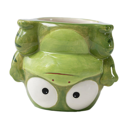 Crofta Animal Planter Flower Vase Shelf Farmhouse Display Office Pottery Plant Pot Frog 10x9.7x8.3cm