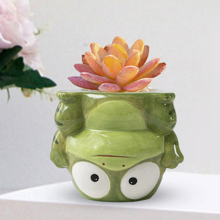 Crofta Animal Planter Flower Vase Shelf Farmhouse Display Office Pottery Plant Pot Frog 10x9.7x8.3cm