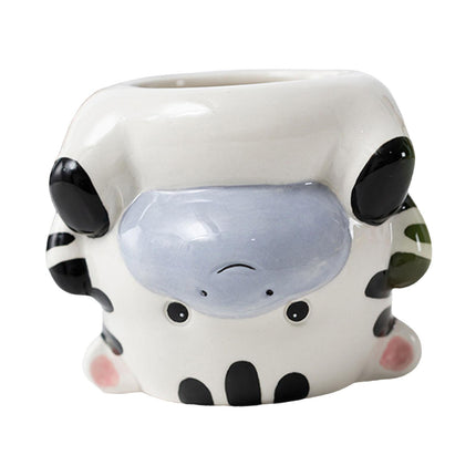 Crofta Animal Planter Flower Vase Shelf Farmhouse Display Office Pottery Plant Pot Zebra 10x9x8.3cm
