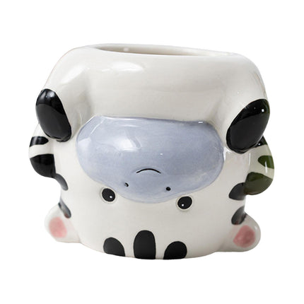 Crofta Animal Planter Flower Vase Shelf Farmhouse Display Office Pottery Plant Pot Zebra 10x9x8.3cm