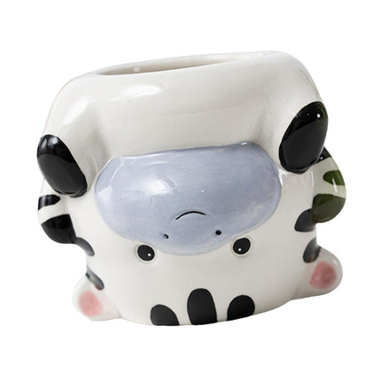 Crofta Animal Planter Flower Vase Shelf Farmhouse Display Office Pottery Plant Pot Zebra 10x9x8.3cm