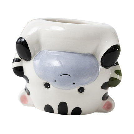 Crofta Animal Planter Flower Vase Shelf Farmhouse Display Office Pottery Plant Pot Zebra 10x9x8.3cm
