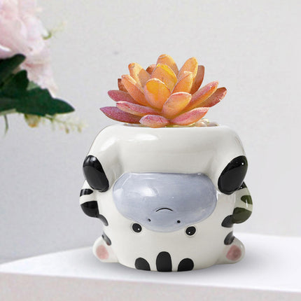 Crofta Animal Planter Flower Vase Shelf Farmhouse Display Office Pottery Plant Pot Zebra 10x9x8.3cm