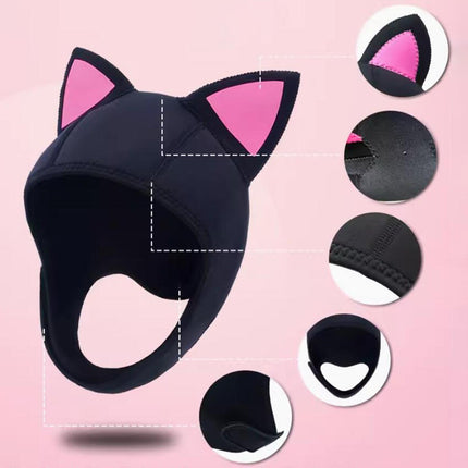 Cat Ears Diving Hood 3mm Neoprene Diving Wetsuit Hood Cute for Sailing Kayak Black Rose Red
