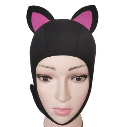 Cat Ears Diving Hood 3mm Neoprene Diving Wetsuit Hood Cute for Sailing Kayak Black Rose Red