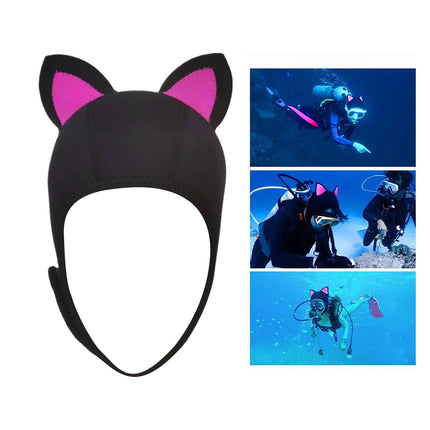 Cat Ears Diving Hood 3mm Neoprene Diving Wetsuit Hood Cute for Sailing Kayak Black Rose Red