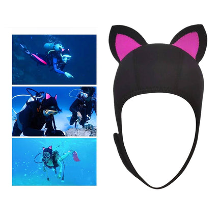 Cat Ears Diving Hood 3mm Neoprene Diving Wetsuit Hood Cute for Sailing Kayak Black Rose Red