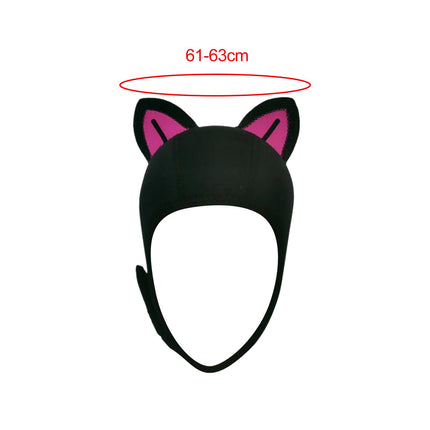 Cat Ears Diving Hood 3mm Neoprene Diving Wetsuit Hood Cute for Sailing Kayak Black Rose Red Line