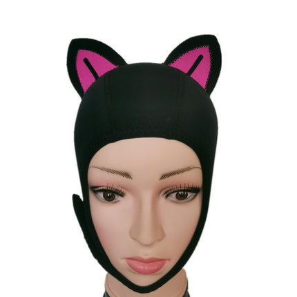 Cat Ears Diving Hood 3mm Neoprene Diving Wetsuit Hood Cute for Sailing Kayak Black Rose Red Line