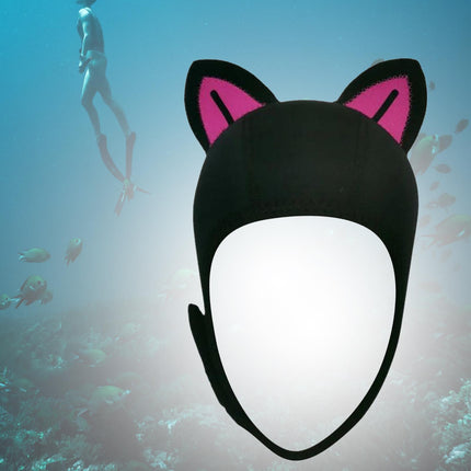 Cat Ears Diving Hood 3mm Neoprene Diving Wetsuit Hood Cute for Sailing Kayak Black Rose Red Line