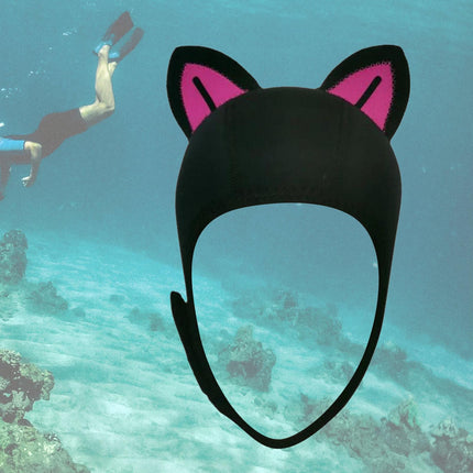 Cat Ears Diving Hood 3mm Neoprene Diving Wetsuit Hood Cute for Sailing Kayak Black Rose Red Line