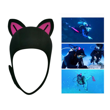 Cat Ears Diving Hood 3mm Neoprene Diving Wetsuit Hood Cute for Sailing Kayak Black Rose Red Line