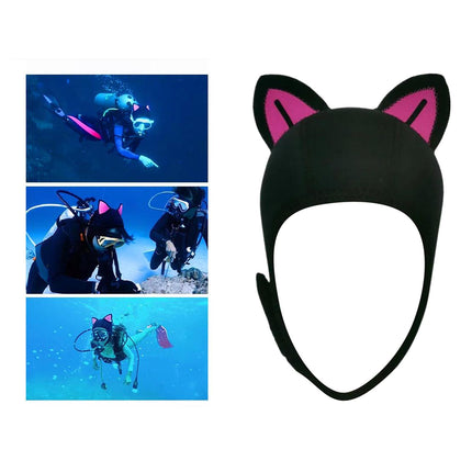 Cat Ears Diving Hood 3mm Neoprene Diving Wetsuit Hood Cute for Sailing Kayak Black Rose Red Line