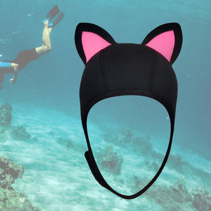 Cat Ears Diving Hood 3mm Neoprene Diving Wetsuit Hood Cute for Sailing Kayak Black Pink