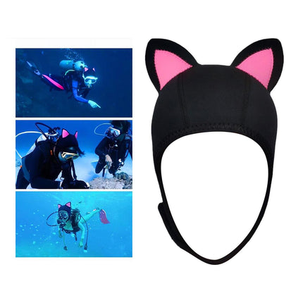 Cat Ears Diving Hood 3mm Neoprene Diving Wetsuit Hood Cute for Sailing Kayak Black Pink