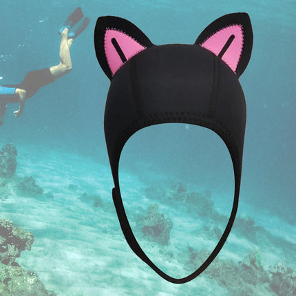 Cat Ears Diving Hood 3mm Neoprene Diving Wetsuit Hood Cute for Sailing Kayak Black Pink BlackLine