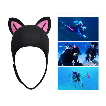 Cat Ears Diving Hood 3mm Neoprene Diving Wetsuit Hood Cute for Sailing Kayak Black Pink BlackLine
