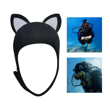 Cat Ears Diving Hood 3mm Neoprene Diving Wetsuit Hood Cute for Sailing Kayak Black White
