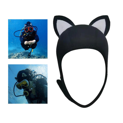 Cat Ears Diving Hood 3mm Neoprene Diving Wetsuit Hood Cute for Sailing Kayak Black White
