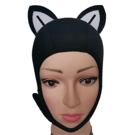 Cat Ears Diving Hood 3mm Neoprene Diving Wetsuit Hood Cute for Sailing Kayak BlackWhite BlackLine