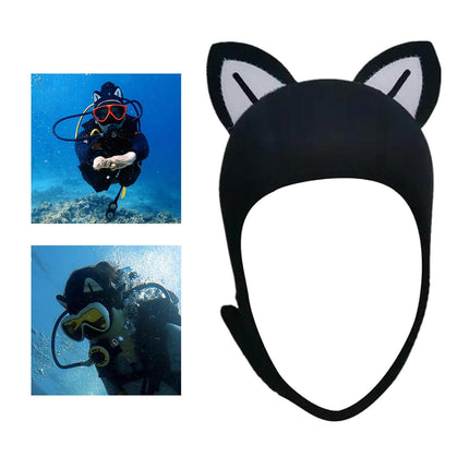 Cat Ears Diving Hood 3mm Neoprene Diving Wetsuit Hood Cute for Sailing Kayak BlackWhite BlackLine