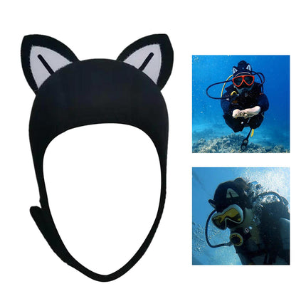 Cat Ears Diving Hood 3mm Neoprene Diving Wetsuit Hood Cute for Sailing Kayak BlackWhite BlackLine