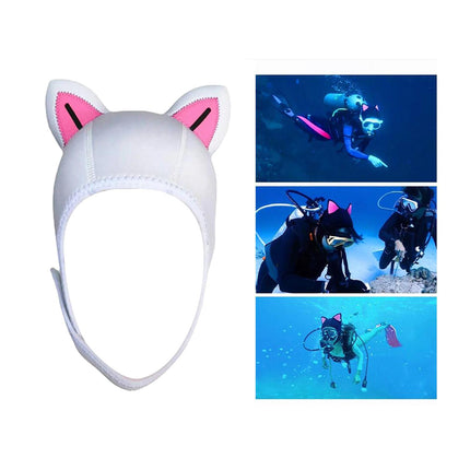 Cat Ears Diving Hood 3mm Neoprene Diving Wetsuit Hood Cute for Sailing Kayak White Pink BlackLine