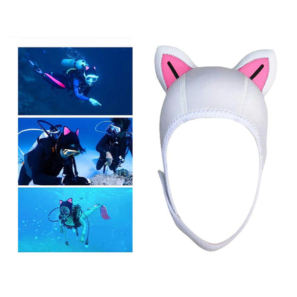 Cat Ears Diving Hood 3mm Neoprene Diving Wetsuit Hood Cute for Sailing Kayak White Pink BlackLine
