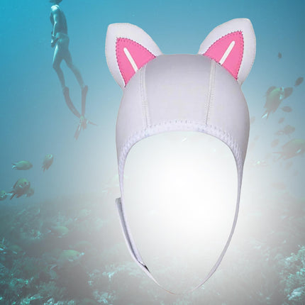 Cat Ears Diving Hood 3mm Neoprene Diving Wetsuit Hood Cute for Sailing Kayak White Pink WhiteLine