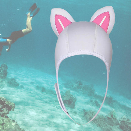 Cat Ears Diving Hood 3mm Neoprene Diving Wetsuit Hood Cute for Sailing Kayak White Pink WhiteLine