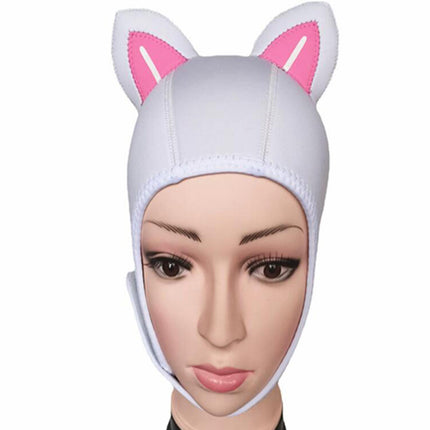 Cat Ears Diving Hood 3mm Neoprene Diving Wetsuit Hood Cute for Sailing Kayak White Pink WhiteLine