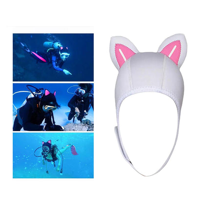Cat Ears Diving Hood 3mm Neoprene Diving Wetsuit Hood Cute for Sailing Kayak White Pink WhiteLine