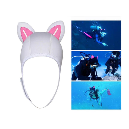 Cat Ears Diving Hood 3mm Neoprene Diving Wetsuit Hood Cute for Sailing Kayak White Pink WhiteLine