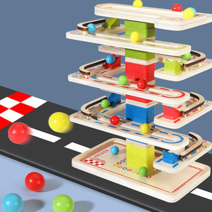 7 Layers Ramp Racer Click Clack Ball Race Track Wooden Toy Kids Intellectual