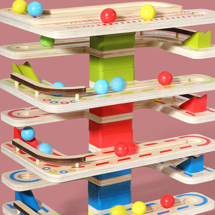 7 Layers Ramp Racer Click Clack Ball Race Track Wooden Toy Kids Intellectual