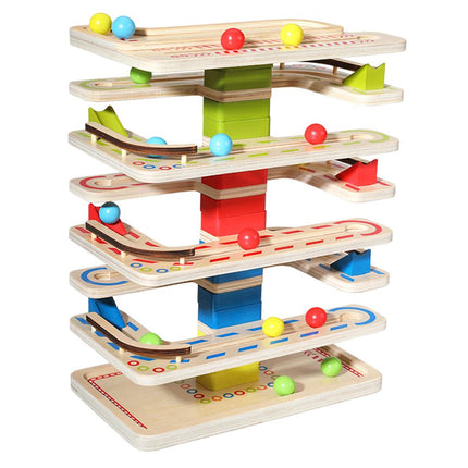 7 Layers Ramp Racer Click Clack Ball Race Track Wooden Toy Kids Intellectual