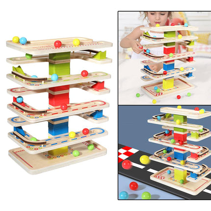 7 Layers Ramp Racer Click Clack Ball Race Track Wooden Toy Kids Intellectual