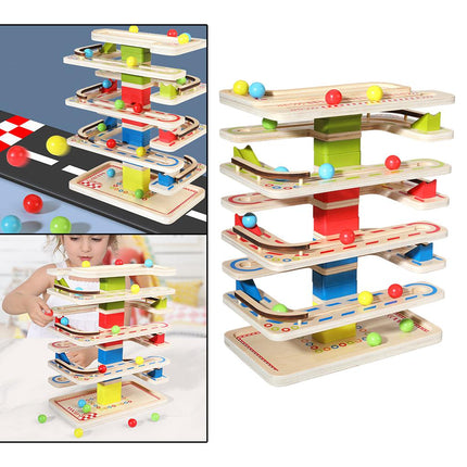 7 Layers Ramp Racer Click Clack Ball Race Track Wooden Toy Kids Intellectual
