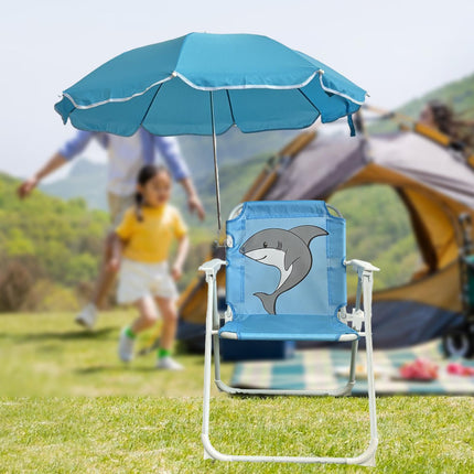 Kids Camping Chair with Umbrella Beach Chair for Travel Camping Picnic blue