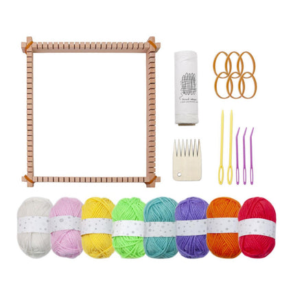 Crofta 3 in1 Weaving Loom Kits Knitting Tools Wood Multiuse for Household Beginners with 8 Colors Wool