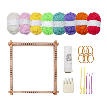 Crofta 3 in1 Weaving Loom Kits Knitting Tools Wood Multiuse for Household Beginners with 8 Colors Wool