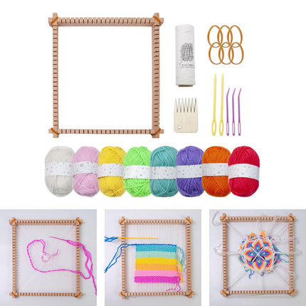 Crofta 3 in1 Weaving Loom Kits Knitting Tools Wood Multiuse for Household Beginners with 8 Colors Wool
